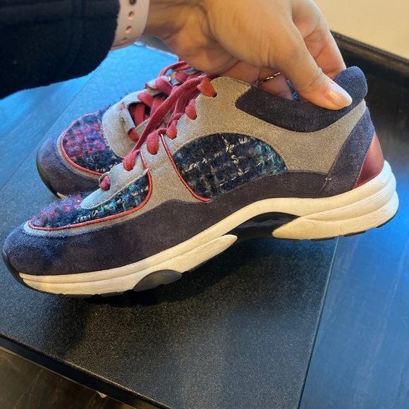 Chanel authentic tweed sneakers navy red grey - Picture 11 of 12